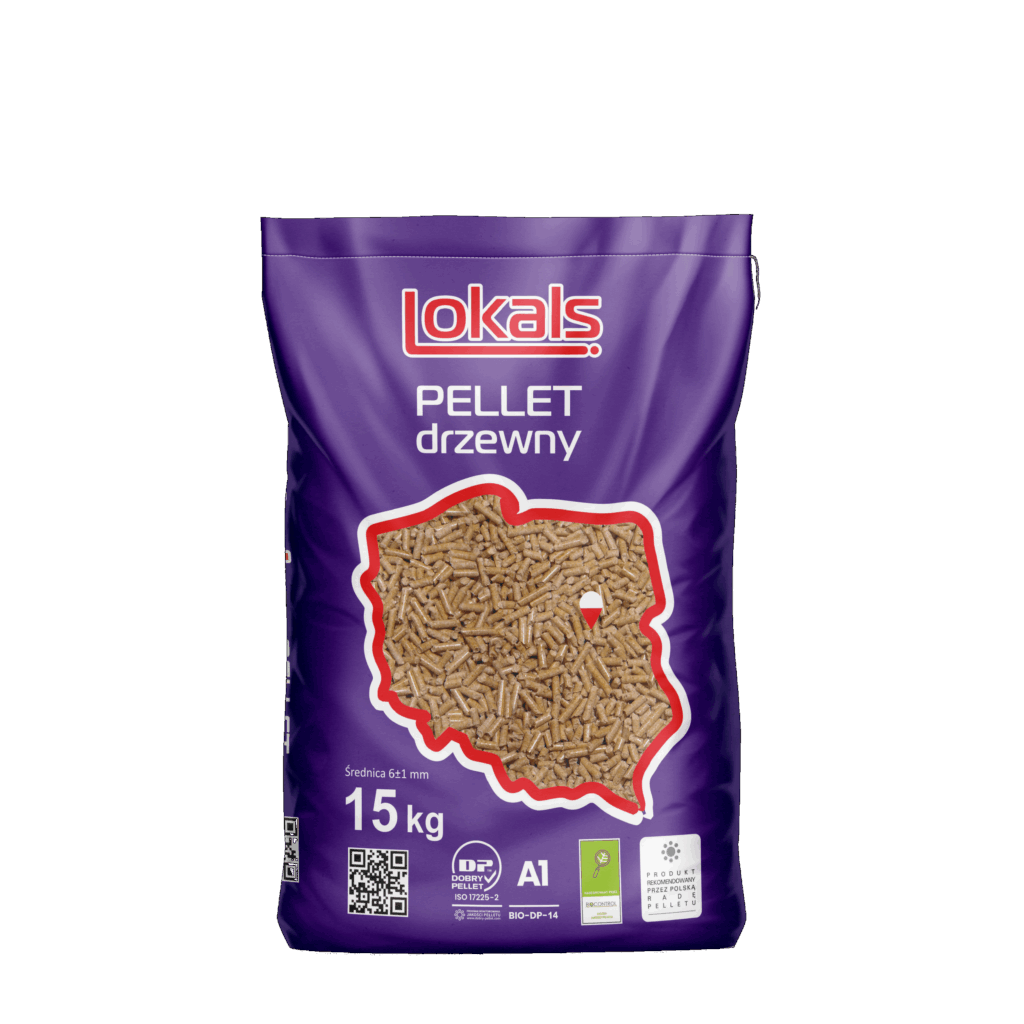 Ekonomiczny i tani pellet opałowy Lokals w workach na palecie